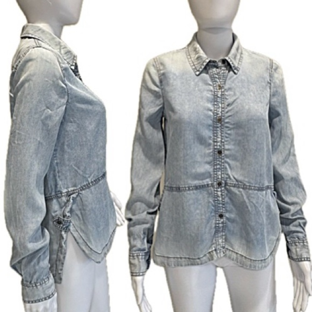 Anthropologie Holding Horses Tencel Denim Bleached Chambray Shirt Size 0 XS